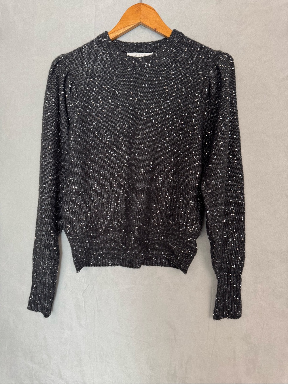 ASTR The Label Sweater M Charcoal Sequin Knit Wool Blend Holiday Party